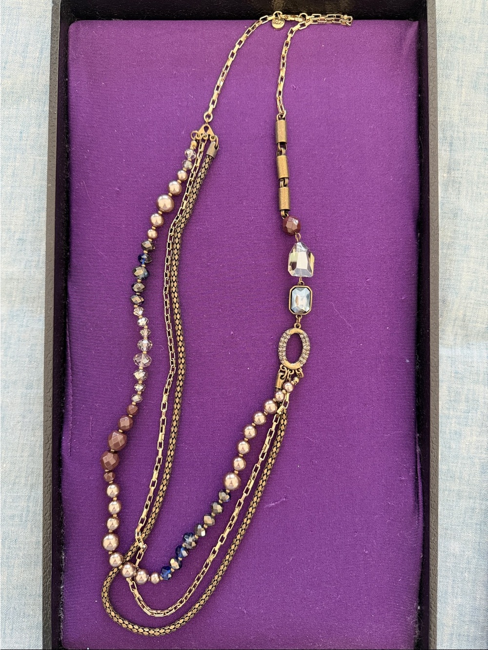 Multi-Strand Gold-Tone and Brown Beaded Necklace